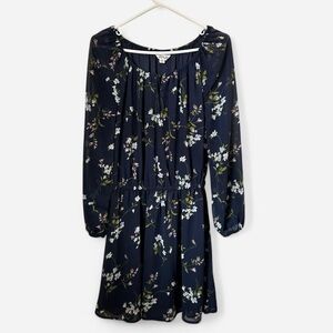 Navy Blue Quarter Sleeve Ditsy Floral Mini Dress Size Small
